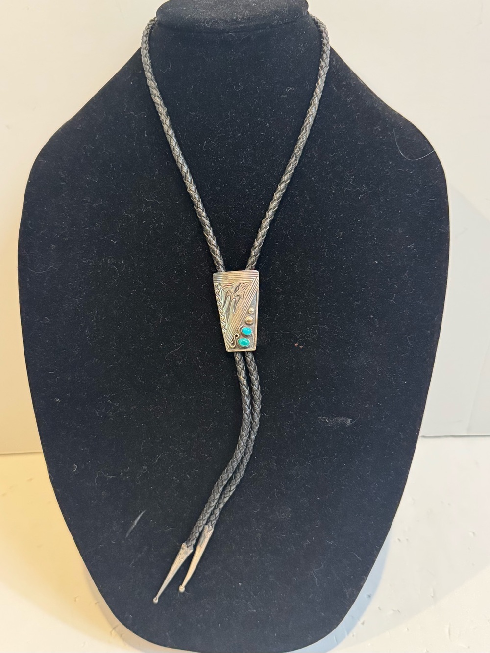 Turquoise Accent Braided Leather Bolo Tie